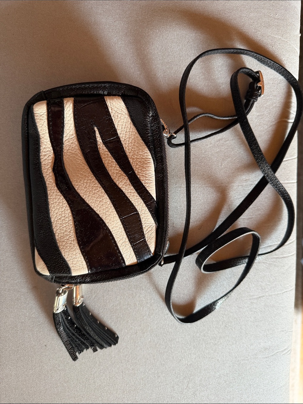Brighton Black and White Zebra Crossbody with Tassels